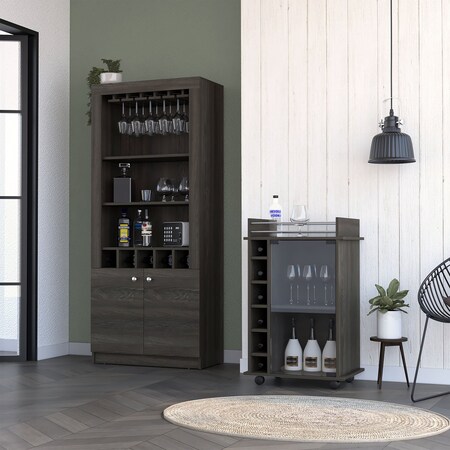 Tuhome Fremont 2 Piece Living Room Set, Bar Cabinet, Bar Cart, Espresso CLIV35